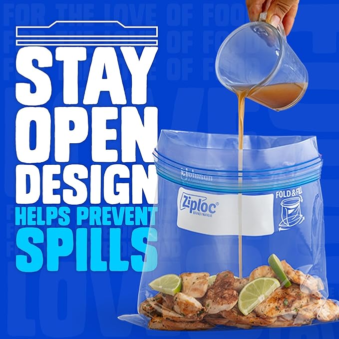 Ziploc Brand Gallon Freezer Storage Bags, Stay Open Design, Easy to Fill, 1 gal, 28 ct