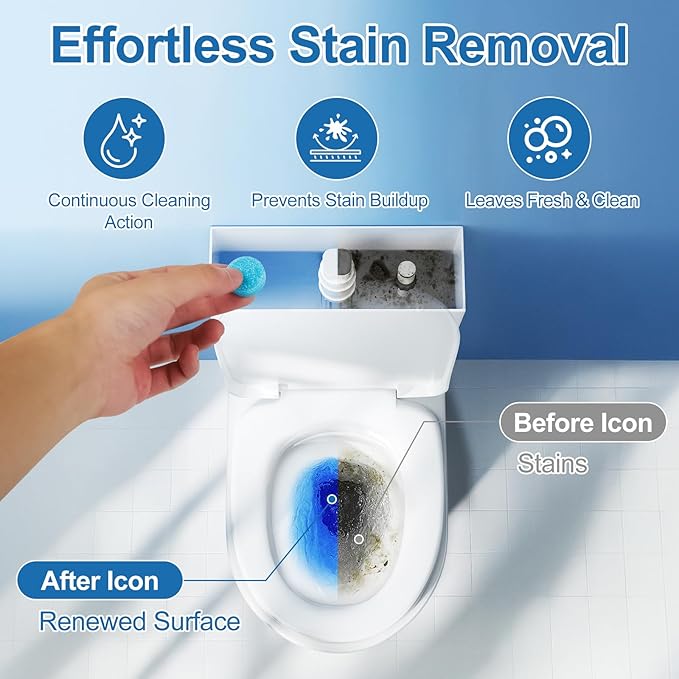 Toilet Bowl Cleaner Tablets Blue Toilet Tank Cleaners, Septic-Safe Hard Water Stain Remove, Odor Remover Bathroom& Effervescent Stain， Automatic Toilet Cleaning & Deodorizer，50 Count Automatic-GOOD