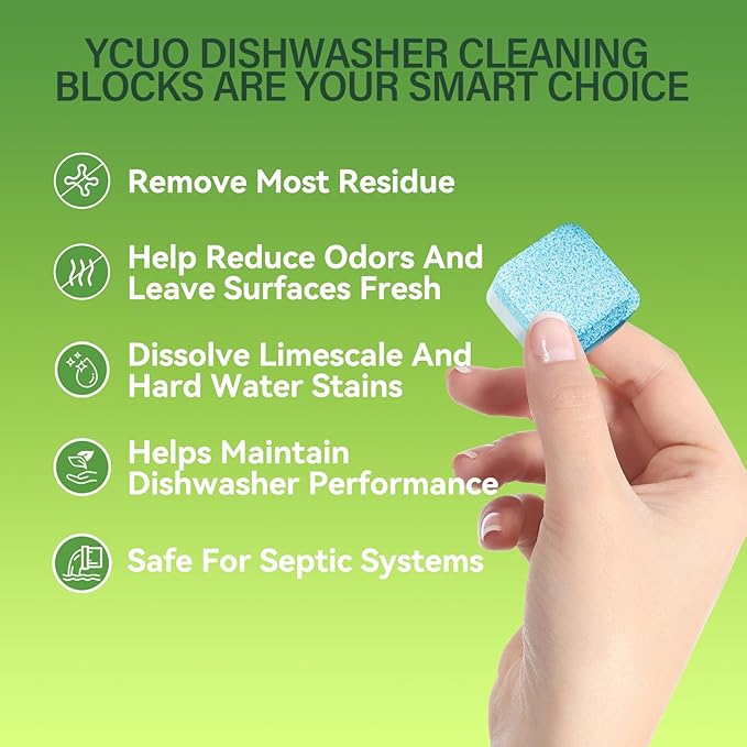YCUO Deep Cleaning Dishwasher Cleaner Tablets-24 Pack,Natural Formula,Effective Limescale & Odor Removal,Calcium,Scale,Hard Water Stains,Oil,Compatible with All Models