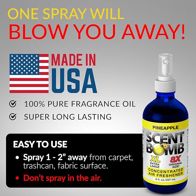 Scent Bomb Air Freshener Spray, Long-Lasting Odor Eliminator for Home & Car, Effective Deodorizer Spray for Kitchen, Bathroom, Fresh Room Spray & Smell Neutralizer, Pineapple