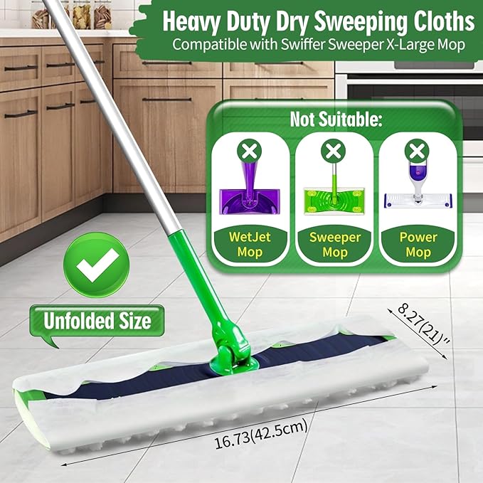 Heavy Duty Dry Sweeping Cloths Compatible with Swiffer Sweeper XL Mop, Sweeper X-Large Dry Cloth Refills for Floor Mopping and Cleaning, Disposable Pet Dry Pads Refills, 50 Count