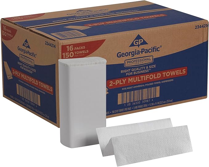 GP Georgia-Pacific Professional Series Premium 2-Ply Multifold Paper Towels by GP PRO, White, 2344214, 150 Towels Per Pack, 16 Packs Per Case