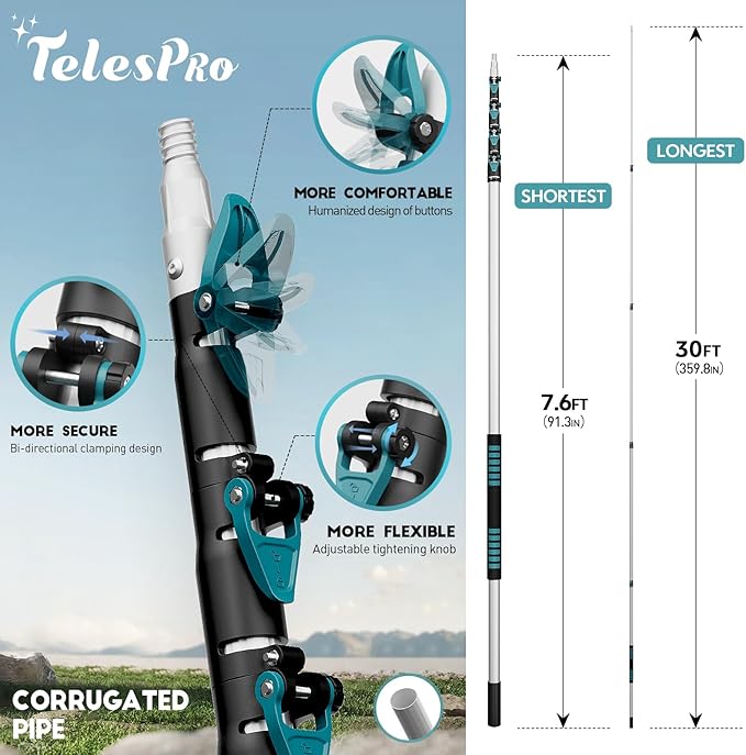 36 Foot High-Reach Duster Kit with 7-30FT Extendable Pole - High Ceiling Duster Cleaning Kit with Telescopic Pole,Cobweb Duster, Chenille Ceiling Fan Duster, Microfiber Feather Duster