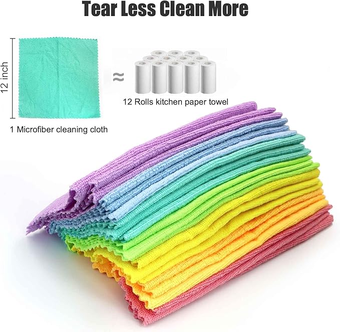 21 Reusable Paper Towels Washable, 11.8" X 11.8" Super Absorbent Microfiber Towels Kitchen, Dishwasher Safe, No Odor, Super Soft, Highly Absorbent, Waste Less, Rainbow Color