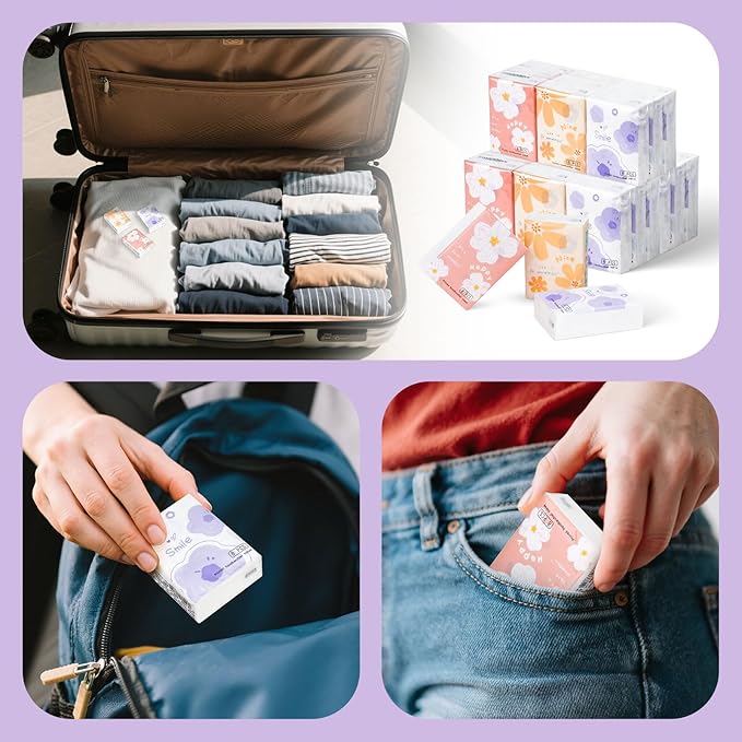 27 Packs Pocket Tissues, Small Travel Size Bulk Facial Paper Towel, Travel Essential, Purse Tissue, Individual Packet, Soft 3 Ply Portable Napkins with Cute Prints for Wedding Party (Daisy)