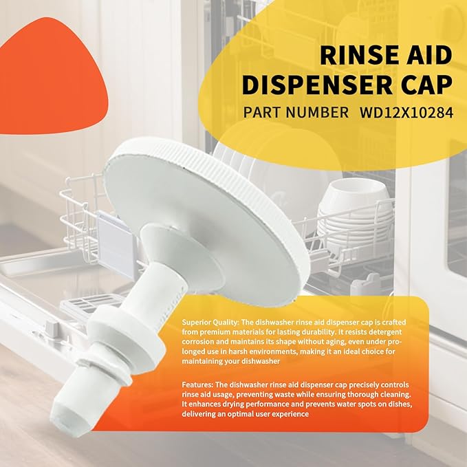WD12X10284 Dishwasher Rinse Aid Fill Cap for GE Hotpoint JC Penney Kenmore and Montgomery Ward Replace WD12X24238 WD12X409 WD12X10024 1472897, Rinse Aid Dispenser Cap