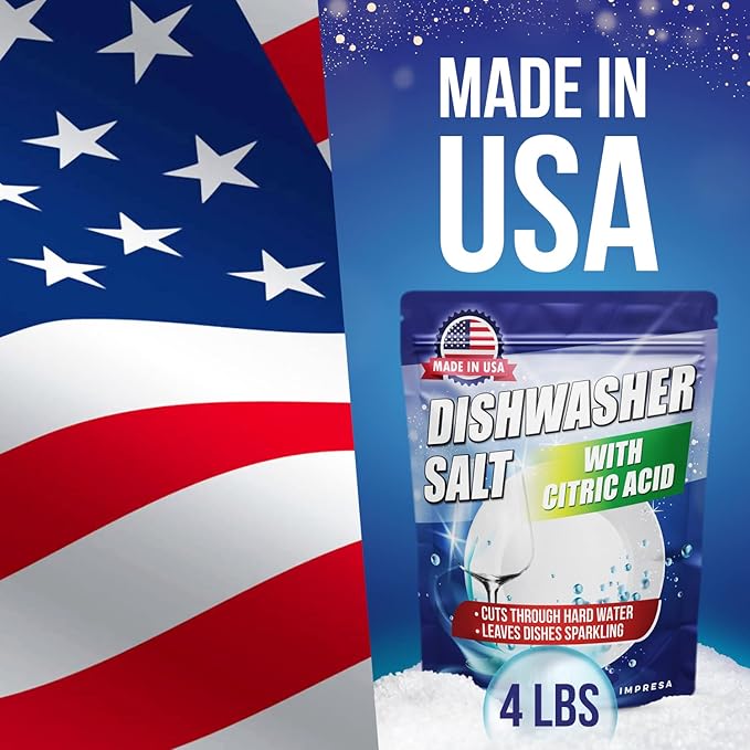 IMPRESA Dishwasher Rinse Aid Salt - 4 Lb - Citric Acid Cleaner & Descaler - Hard Water Stain Remover & Detergent Booster