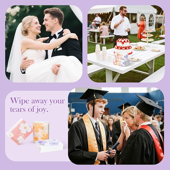 27 Packs Pocket Tissues, Small Travel Size Bulk Facial Paper Towel, Travel Essential, Purse Tissue, Individual Packet, Soft 3 Ply Portable Napkins with Cute Prints for Wedding Party (Daisy)