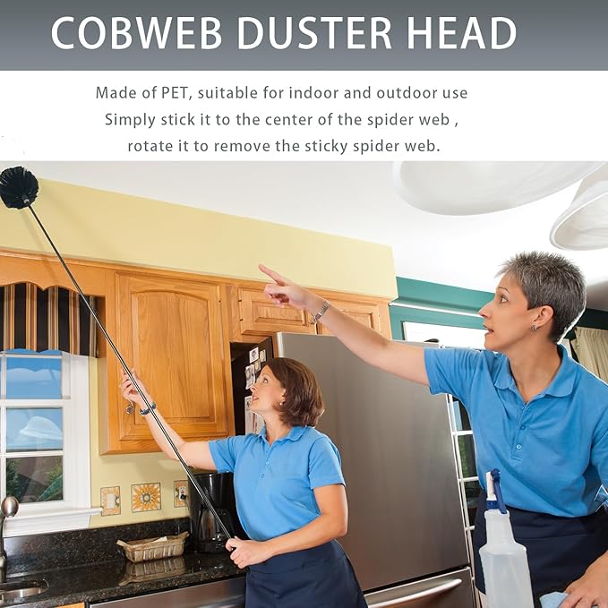 4 Pcs Microfiber Cobweb Duster with 100" Extension Pole,Bendable Ceiling Fan Duster Kit with 3 Duster Heads,Washable Reusable Dusting Pole for High Ceiling and Walls Furniture Home