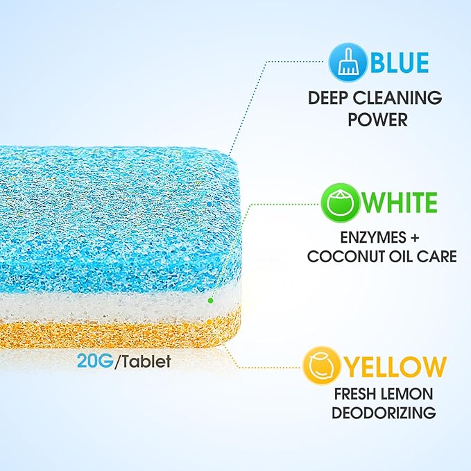 Dishwasher Cleaner Tablets, 30-Count Deodorizing Pods (15-Month Supply) - Heavy-Duty Descaler Removes Limescale, Minerals, Grease & Odors, Lemon Scent