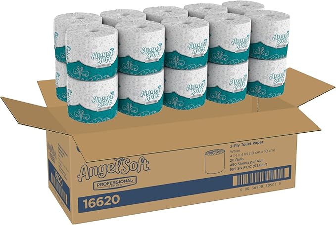 Georgia-Pacific Angel Soft Professional Series 2-Ply Embossed Toilet Paper, 16850, 450 Sheets Per Roll, 60 Rolls Per Case