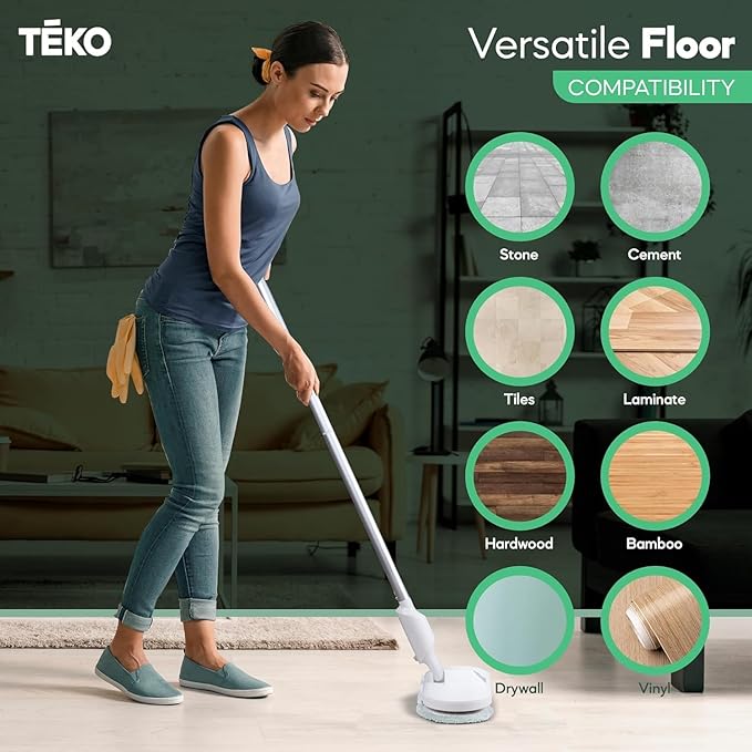 TEKO Electric Mop | As Seen on TV Power Mop | Hardwood Floor Mop with Baseboard Cleaner Attachment | Floor Mops with Washable Pads Included (Mint)