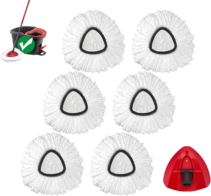 Spin Mop Replacement Head for O-Ceda EasyWring 1-Tank System, Mop Refills, Include 6 Cedar Mop Replace Heads, 1 Extra Mop Replacement Base, Microfiber, Easy to Replace