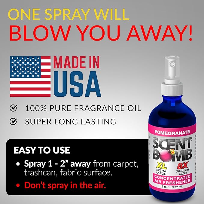 Scent Bomb Air Freshener Spray, Long-Lasting Odor Eliminator for Home & Car, Effective Deodorizer for Kitchen, Bathroom, Fresh Room Spray & Smell Neutralizer, Pomegranate Scent