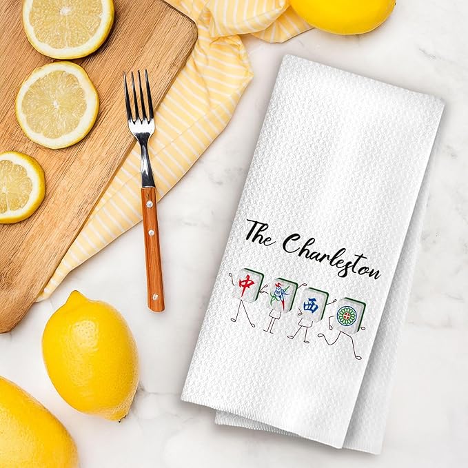 Chinese Mahjong Kitchen Towels, Gifts for Mahjong Players Dish Tea Towels for Kitchen Decor, Mah Jong Gifts for Women Decorative Hand Towel, 16x24 Inch