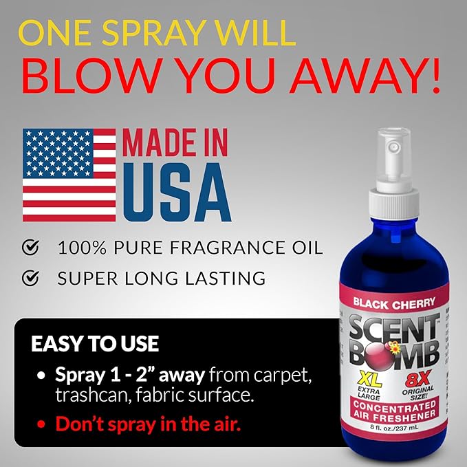 Scent Bomb Air Freshener Spray, Long-Lasting Odor Eliminator for Home & Car, Effective Deodorizer for Kitchen, Bathroom, Fresh Room Spray & Smell Neutralizer, Black Cherry Scent