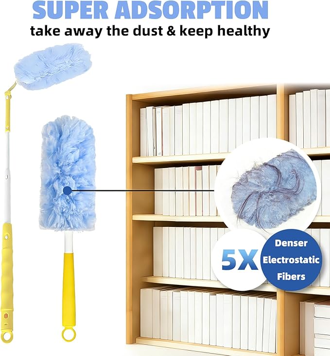 360° Duster Refills Compatible for Swiffer Duster, 20-Pack Heavy Duty Dusting Kit with 1 Extended Handle 3FT + 1 Short Handle, Multi-Surface Cleaning Kit for Ceiling Fans, Bookshelf, Blinds, Furniture