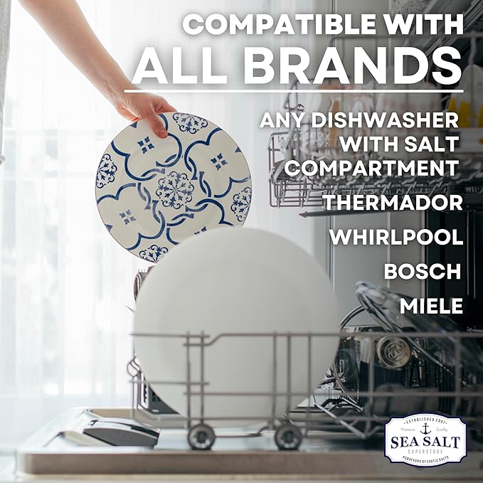Dishwasher Salt, Natural Water Softener Salt, Food Grade Coarse Sea Salt Compatible with Miele, Thermador, Whirlpool, & Bosch Dishwasher, 10 lb