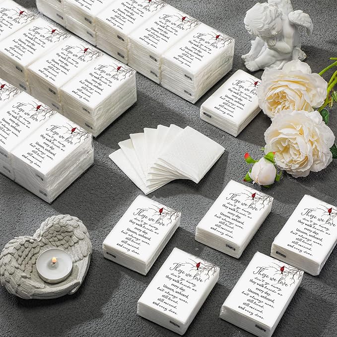 Fumete 100 Packs Tissue Paper for Funeral Memorial Tissues Packs for Guests Pocket Napkins Those We Love Don't Go Away 3 Ply 700 Sheets Napkins Wedding Supplies for Family(Cardinal)