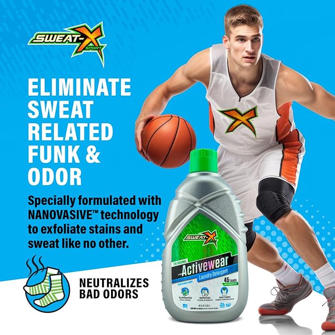 Sweat X Original Activewear Laundry Detergent – Remove the Worst Odors & Toughest Stains – High Performance Sports Wash for Training Gear & All Fabric Types – 45 Loads – 1 Pack
