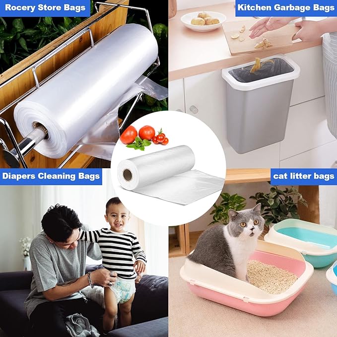 12x16 Plastic Produce Bags on Roll - Clear, 350 Bags per Roll (8 Rolls); Ideal for Food, Vegetables, Fruits, Bread, Pets and Groceries