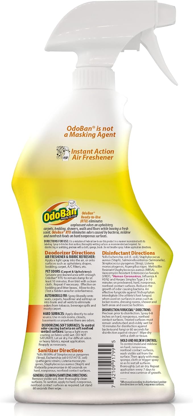 OdoBan Ready-to-Use Disinfectant and Odor Eliminator, Set of 3 Spray Bottles, 32 Ounces Each, Citrus Scent