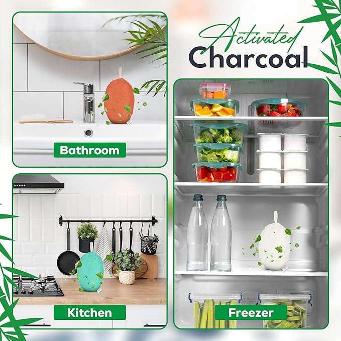 4 Pack Bamboo Charcoal Air Purifier Bags 200 Grams Each - Odor Absorber for Home, Car, Pets, Activated Charcoal Natural Freshener, Eco-Friendly & Reusable (Oval Shape)