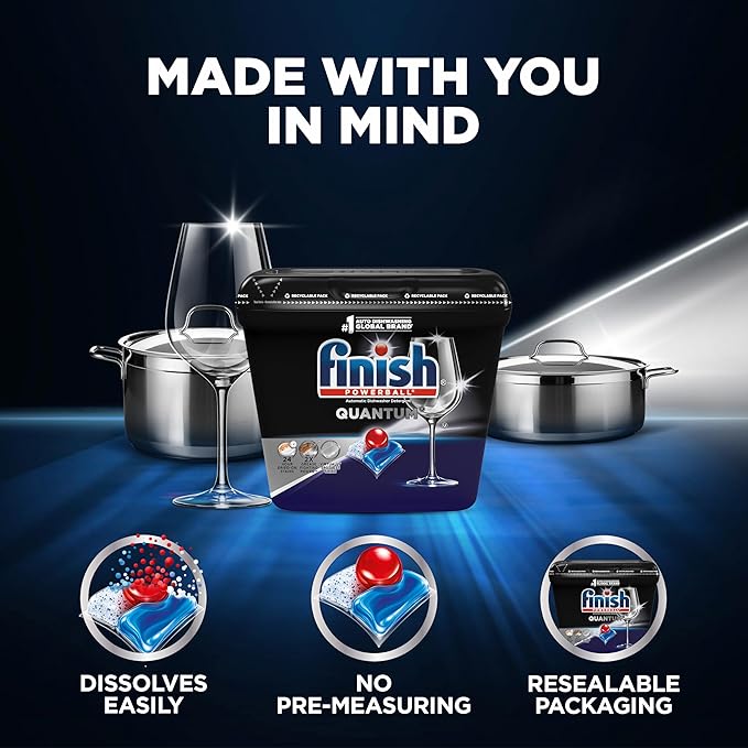 Finish Quantum Dishwasher Pods, No Pre-Rinse Dishwasher Detergent Soap Removes 24HR Dried-On Stain and Grease, Leaving a Virtually Spotless Shine, 82ct (Pack of 3)