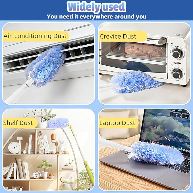 360° Duster Refills Compatible for Swiffer Duster, 20-Pack Heavy Duty Dusting Kit with 1 Extended Handle 3FT + 1 Short Handle, Multi-Surface Cleaning Kit for Ceiling Fans, Bookshelf, Blinds, Furniture