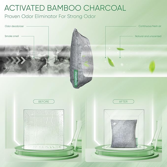 Activated Charcoal Odor Absorber,6 Pack Nature Odor Eliminator for Shoes, Bamboo Charcoal Air Purifying Bags,Shoe Deodorizer and Moisture Absorbers for Fresh Sneakers,Shoe Smell Remover