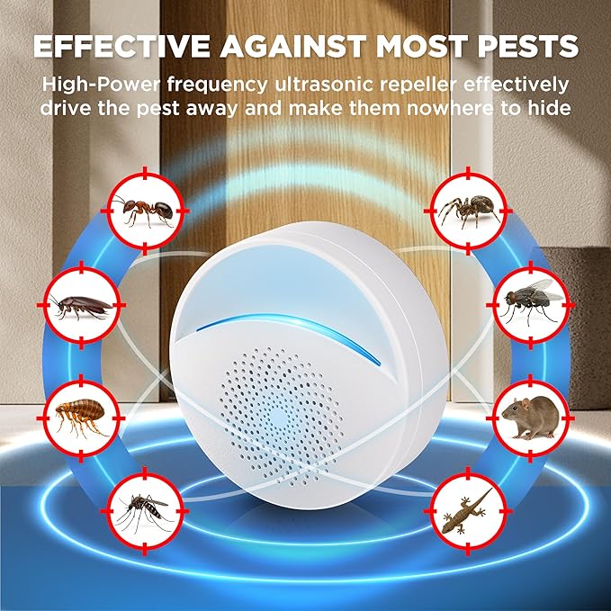 (2026 Upgraded) Ultrasonic Insect & Pest Indoor Repeller, Plug-in Control Electronic Repellent for Rodent, Mouse, Roach, Bugs, Mosquito, Spider, Mice, Ant, Silent for Home Use (6 Pack)