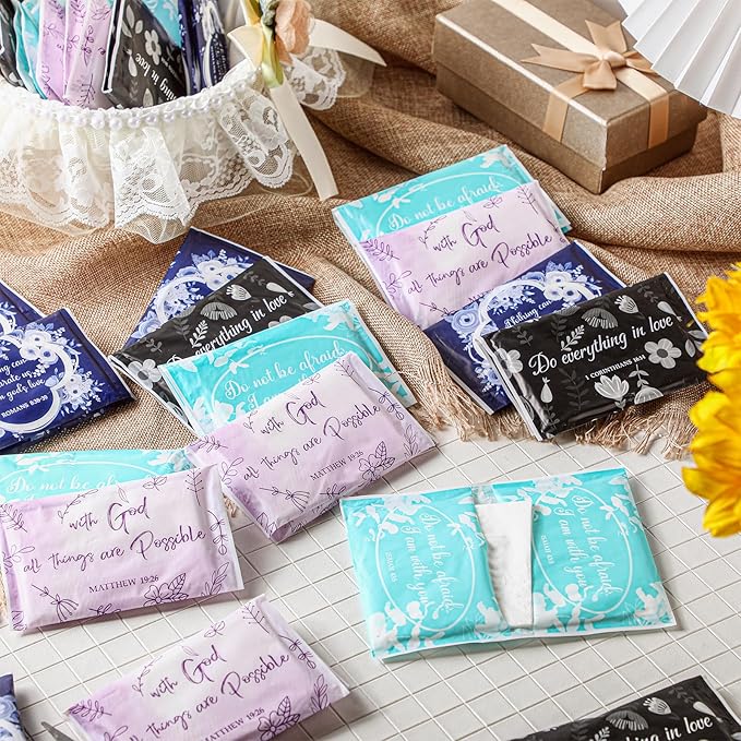 TaoBary 80 Pack Christian Pocket Tissues for Wedding Guests Inspirational Bible Verse Pocket Tissues Travel Packs Wallet Size 3 Ply Soft Facial Napkin for Wedding Travelling Ceremony Party Supplies