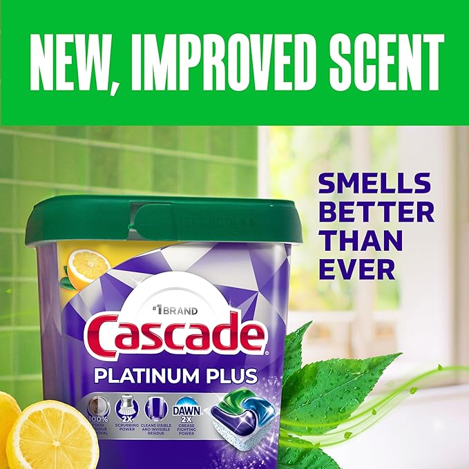 Cascade Platinum Plus Dishwasher Pods, Dish Detergent Soap, Clean Lemon Scent, 62 Count