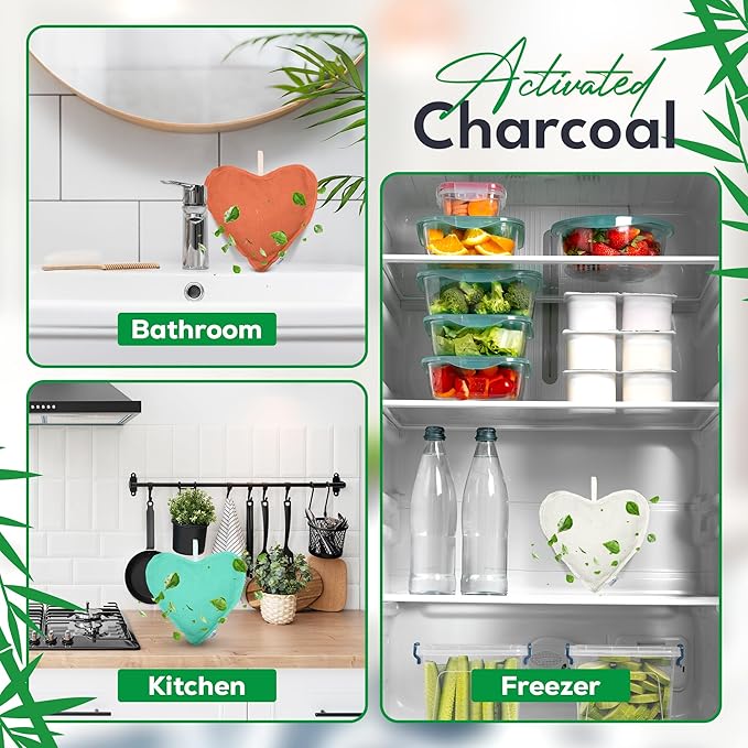 4 Pack Bamboo Charcoal Air Purifier Bags 200 Grams Each - Odor Absorber for Home, Car, Pets, Activated Charcoal Natural Freshener, Eco-Friendly & Reusable (Heart Shape)