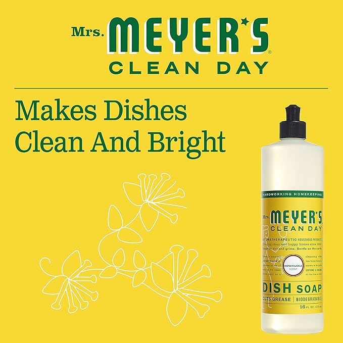 Mrs. Meyer's Clean Day Liquid Dish Soap Honeysuckle, 16 FL OZ (Pack of 1)