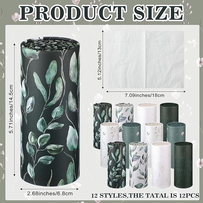 Layhit 12 Pcs Car Tissues Round Facial Tissues Boxes Vintage Floral Printed Travel Cylinder Cube Holder Bulk for Car Cup Holder(Fresh)