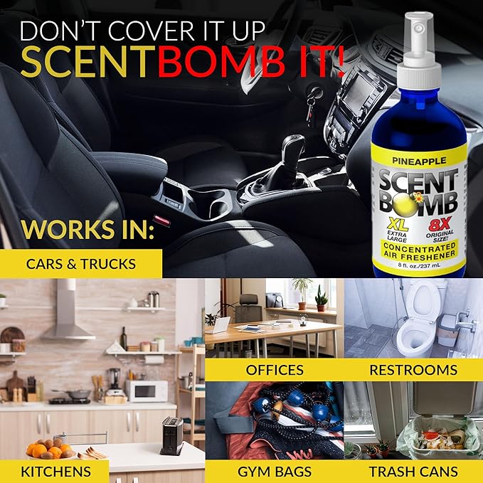 Scent Bomb Air Freshener Spray, Long-Lasting Odor Eliminator for Home & Car, Effective Deodorizer Spray for Kitchen, Bathroom, Fresh Room Spray & Smell Neutralizer, Pineapple