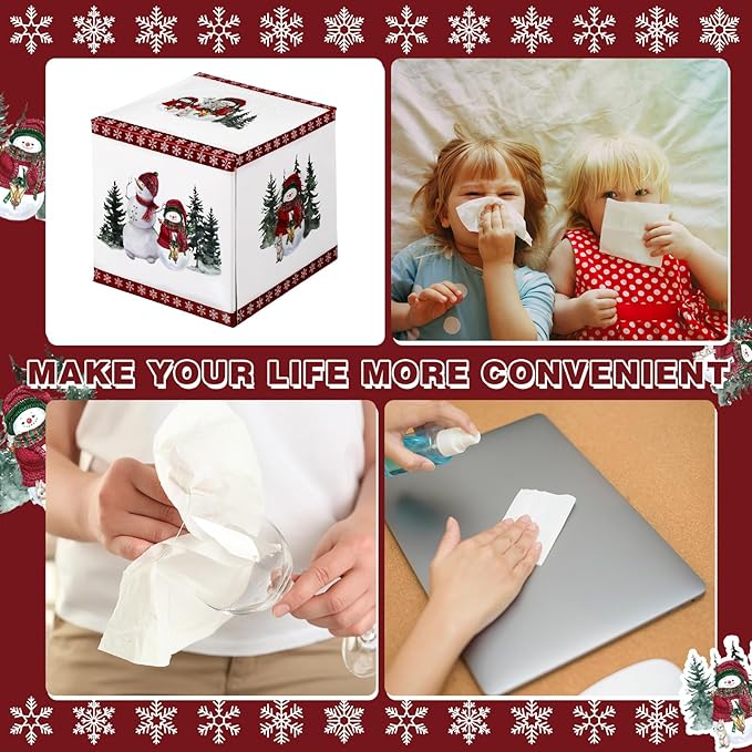 Yeaqee 6 Pack Christmas Facial Tissue Cube Box Square 480 Sheets Snowman Snowflake Christmas Paper Facial Tissues Cube Box for Winter Xmas Holiday Kitchen Office Home Xmas Car Decor