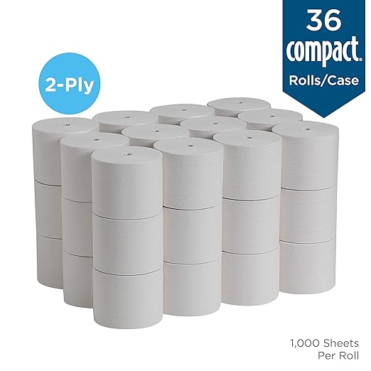 Georgia-Pacific Compact Coreless 2-Ply Recycled Toilet Paper by GP PRO (Georgia-Pacific), 19375, 1,000 Sheets Per Roll, 36 Rolls Per Case