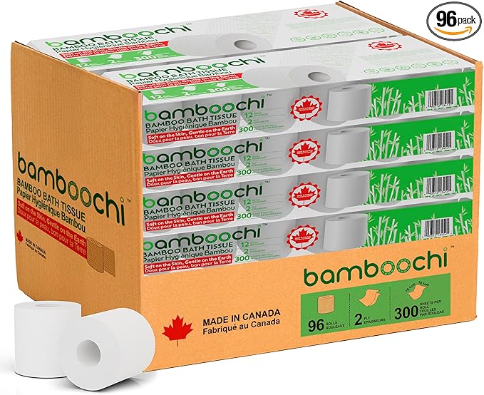 Bamboo Toilet Paper, Septic Safe Toilet Paper 2 Ply 96 Rolls 300 Sheets Per Roll, Soft Unscented Bath Tissue, RV Safe, Eco-Friendly, Non Chlorine, PFAS Free, Made in Canada