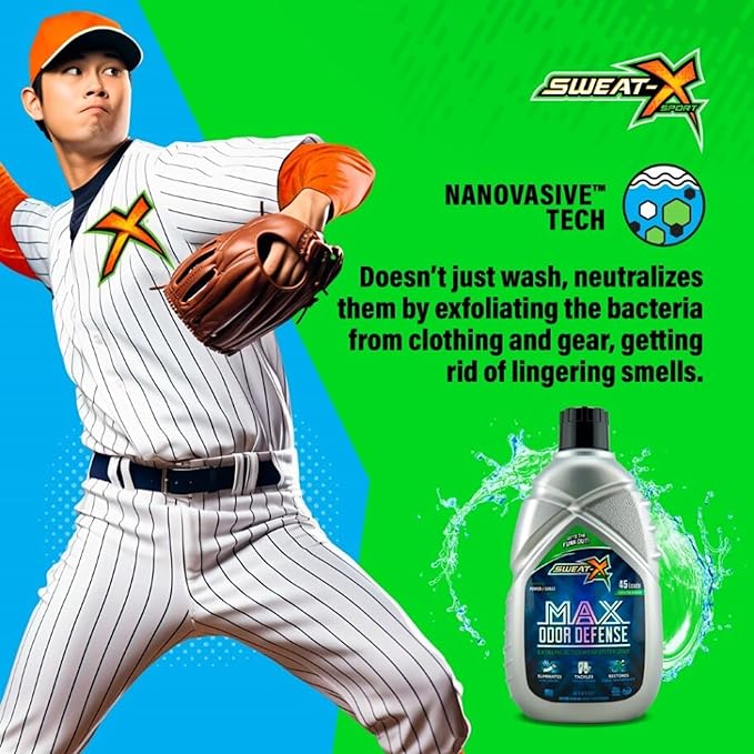 Sweat X Original Max Odor Defense Laundry Detergent – Remove the Worst Odors & Toughest Stains – High Performance Sports Wash for Training Gear & All Fabric Types – 45 Loads/Bottle – 2 Pack