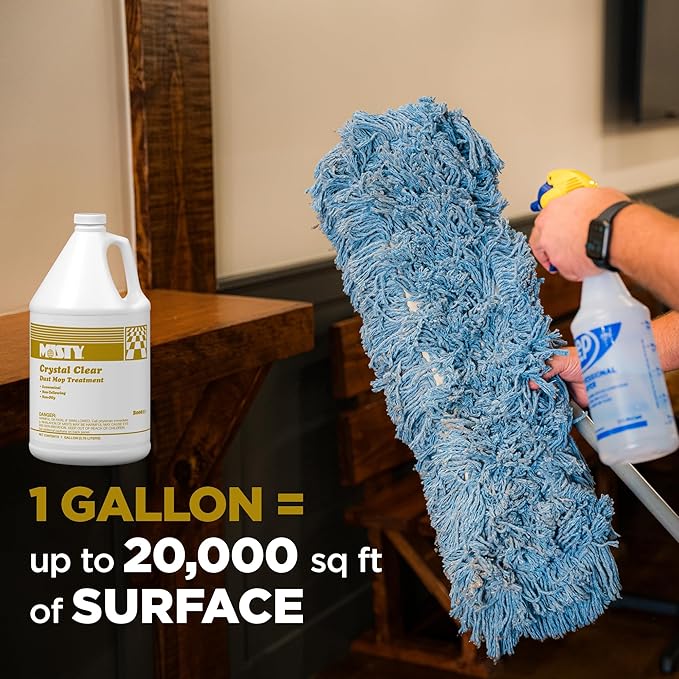 MISTY Crystal Clear Dust Mop Treatment - 1 Gallon (Case of 4) 1003411 - Helps in Removal of Dirt, and Abrasive Matter from Wood, Asphalt, Linoleum, Vinyl, VCT, Rubber, Concrete, and Gym Floors