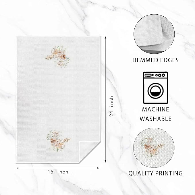 Yellow Floral Kitchen Towels & Hand Towels 16x24 Inches - Soft Absorbent for Drying Dishes, Kitchen & Bathroom Decor, Housewarming Gifts