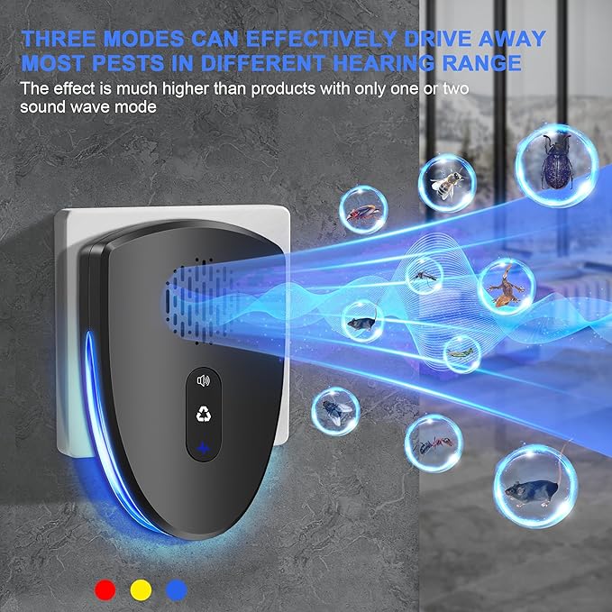 (2026 Upgraded) Ultrasonic Insect & Pest Indoor Repeller, Plug-in Control Device Repellent for Rodent, Mice, Rats, Roaches, Ants, Spiders, Mosquitoes, Bugs, Home, 3 Mode Switching (6 Pack)