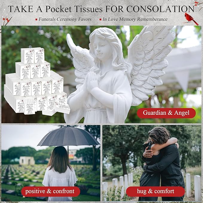 Fumete 100 Packs Tissue Paper for Funeral Memorial Tissues Packs for Guests Pocket Napkins Those We Love Don't Go Away 3 Ply 700 Sheets Napkins Wedding Supplies for Family(Cardinal)