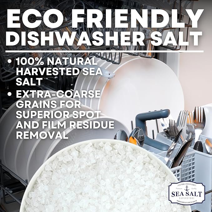 Dishwasher Salt, Natural Water Softener Salt, Food Grade Coarse Sea Salt Compatible with Miele, Thermador, Whirlpool, & Bosch Dishwasher, 10 lb