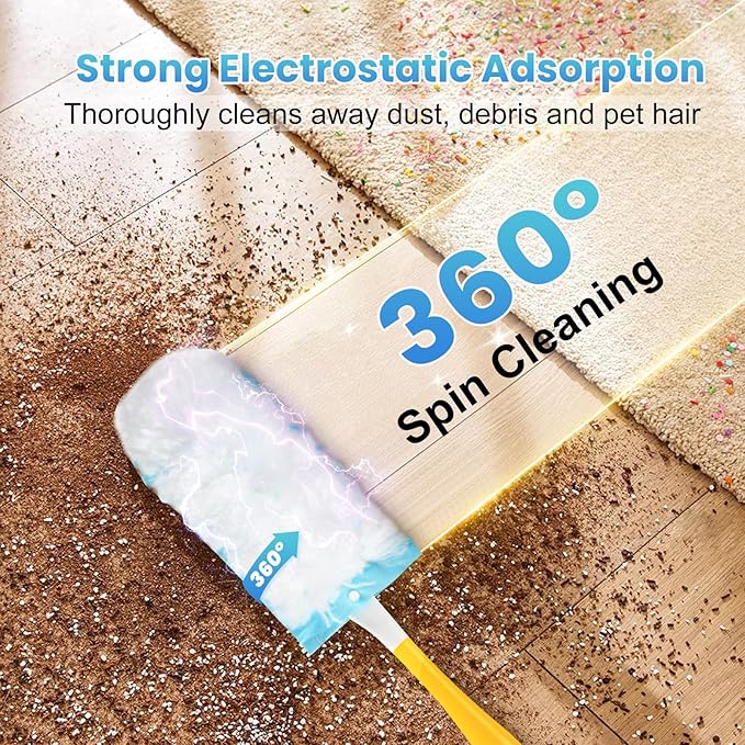 40 Pack Duster Refill for Swiffer Duster, 360°Heavy Duty Duster Refills Kit, Strong Electrostatic Adsorption Technology, Suitable for Furniture, Curtains, Offices and Other Scenes with 1 Short Handle