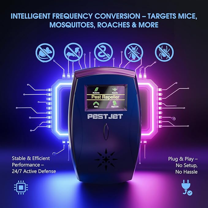 2025 Powerful Ultrasonic Pest Control Plug-in Device with LCD – Electronic Indoor/Outdoor Rodent Deterrent for Mice, Rats, Bats, Squirrels – Sound and Electromagnetic Wave-Based Technology