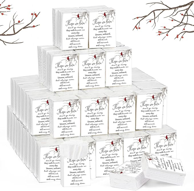 Fumete 100 Packs Tissue Paper for Funeral Memorial Tissues Packs for Guests Pocket Napkins Those We Love Don't Go Away 3 Ply 700 Sheets Napkins Wedding Supplies for Family(Cardinal)