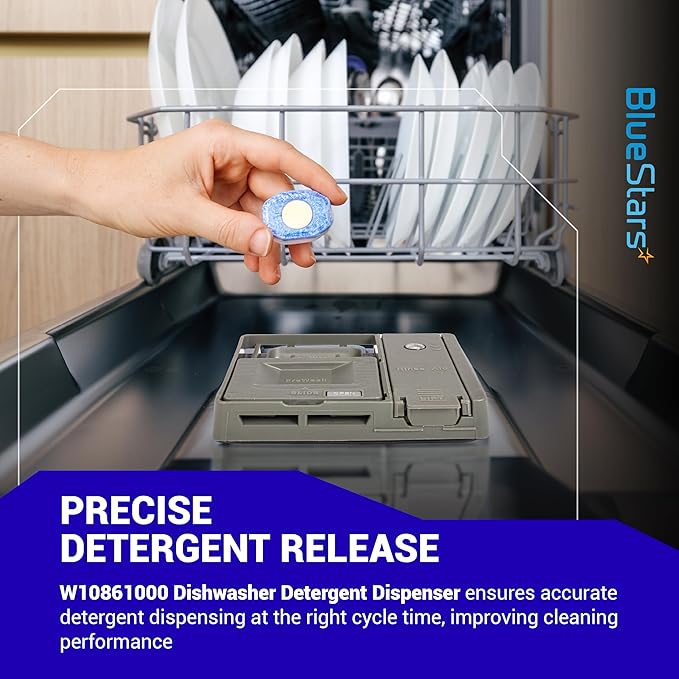 [Upgraded] BlueStars W10861000 Dishwasher Detergent Dispenser - Compatible with Whirlpool Kitchenaid Dishwasher Rinse Aid Dispenser WDT730PAHZ0 - Replaces W10620296 W10620298 W10620297 PS11731570